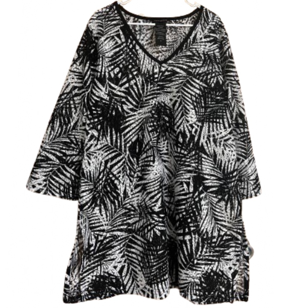 Mario Serrani Women’s Black & White Palm Tree Leaf Print Coverup Dress Sz-L